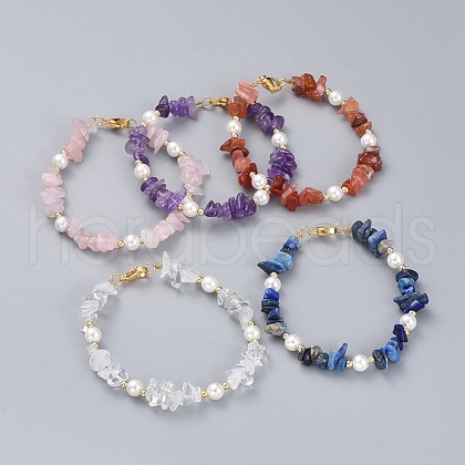 Natural Gemstone Chip Beaded Bracelets BJEW-JB04933-1