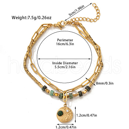 304 Stainless Steel & Natural Flower Amazonite Beaded Double Layer Bracelets FS-WG81BCE-03-1