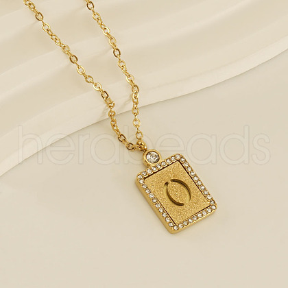 304 Stainless Steel Micro Pave Clear Cubic Zirconia Rectangle with Hollow Letter Pendant Necklaces FS-WGAE794-18-1
