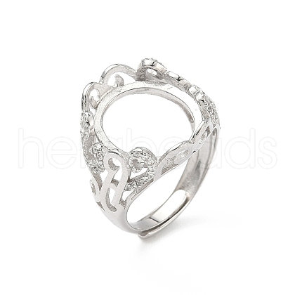 Rhodium Plated 925 Sterling Silver Micro Pave Clear Cubic Zirconia Adjustable Ring Components STER-NH0017-03P-1