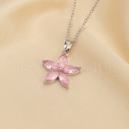 Plum Blossom Flower Brass Cubic Zirconia Pendant Necklaces for Women FS-WG57E4E-02-1