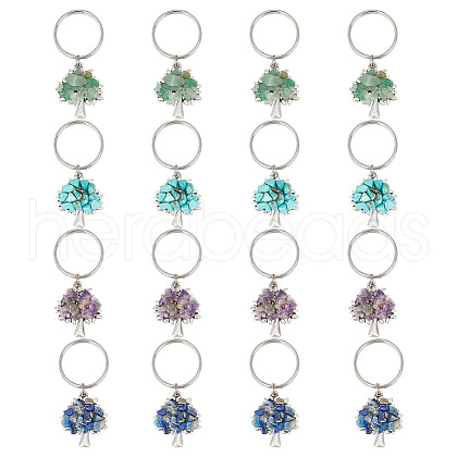HOBBIESAY 16Pcs 4 Style Chip Gemstone Keychain KEYC-HY0001-25-1