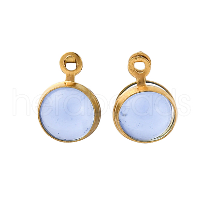 304 Stainless Steel Wrapped Dyed Natural Quartz Round Charms STAS-H235-01G-01-1