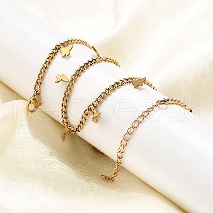 304 Stainless Steel Twisted Chain Necklaces with Butterfly Charm Tassel NJEW-R023-06G-1