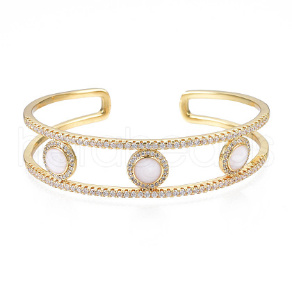 Enamel Flat Round Open Cuff Bangle with Clear Cubic Zirconia BJEW-N012-026-1