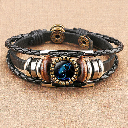 12 Constellations PU Leather Multi-strand Bracelets for Men Women WG878A3-12-1