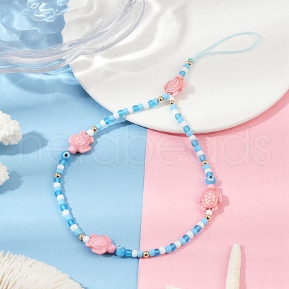 Tortoise Synthetic Turquoise with Glass Mobile Straps HJEW-JM03137-1