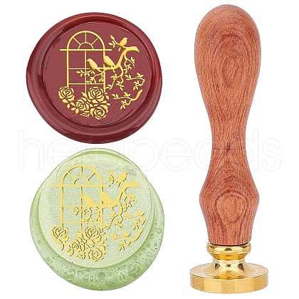 Brass Wax Seal Stamps with Wood Handle AJEW-WH0412-0133-1