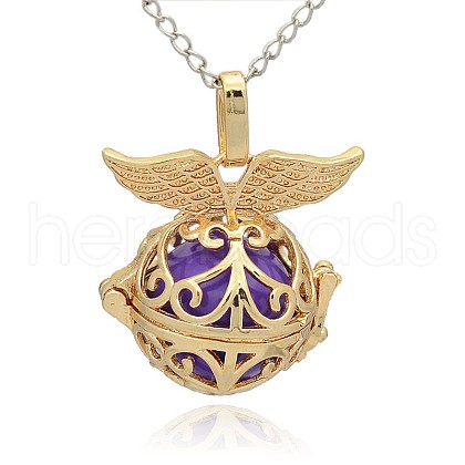 Golden Tone Brass Hollow Round Cage Pendants KK-J237-03G-1