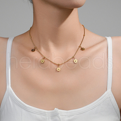 Daisy Flower 304 Stainless Steel Chain Necklaces FS-WGEC3D7-05-1