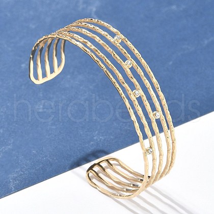304 Stainless Steel Rhinestone Cuff Bangles for Women AJEW-P127-11G-1