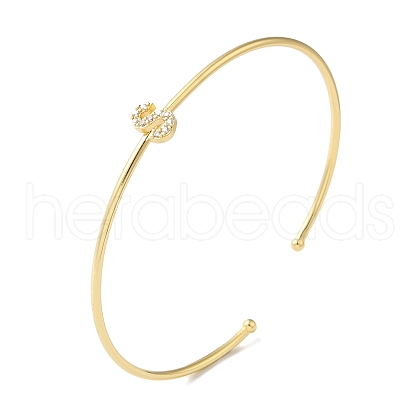 Rack Plating Brass Micro Pave Clear Cubic Zirconia Letter Open Cuff Bangles BJEW-A018-01G-S-1