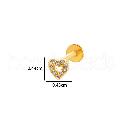 Heart 316L Surgical Stainless Steel Clear Cubic Zirconia 17 Gauge Threadless Labrets WGBD99E-07-1