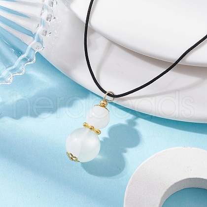 Natural Selenite Gourd Pendant Necklaces NJEW-JN05246-03-1