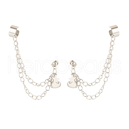 Tarnish Resistant 304 Stainless Steel Safety Chains Dangle Stud Earrings with Ear Cuff EJEW-JE04925-1