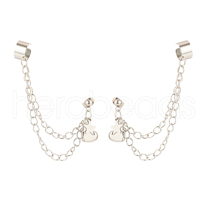 304 Stainless Steel Safety Chains Dangle Stud Earrings with Ear Cuff EJEW-JE04925-1