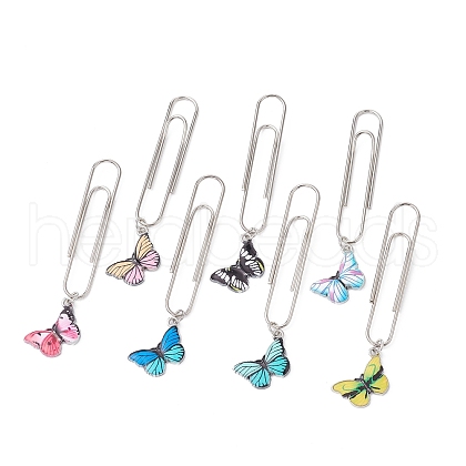 7Pcs 7 Colors Butterfly Alloy Enamel Pendant Bookmarks AJEW-JK00267-1