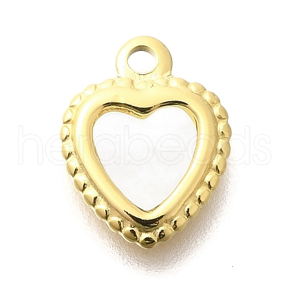 Ion Plating(IP) 304 Stainless Steel Pave Shell Heart Charms STAS-K263-72G-1