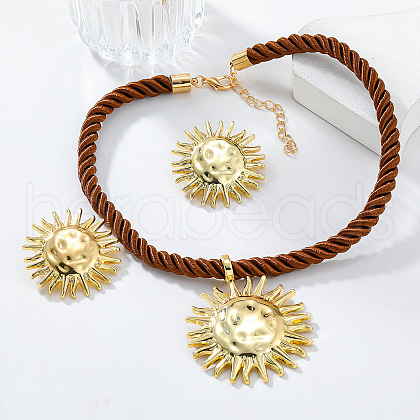 Sun Alloy with Polyester Cord Pendant Necklace & Stud Earrings Sets FS-WG0CA25-03-1