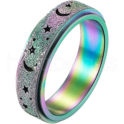 201 Stainless Steel Moon and Star Rotatable Finger Ring MOST-PW0001-005B-01-1