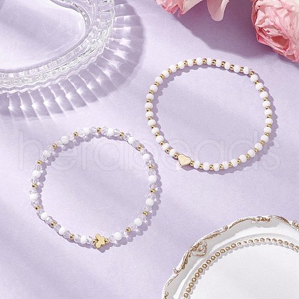 2Pcs 2 Styles Glass Beads Stretch Bracelets Set BJEW-JB11719-1