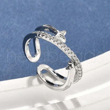 Brass Micro Pave Cubic Zirconia Cuff Rings RJEW-D322-07P-1