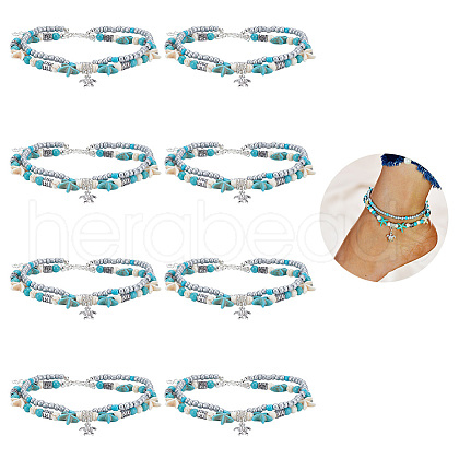 ARRICRAFT 4Pcs Alloy Tortoise Charm Double Layer Multi-strand Anklet AJEW-AR0001-67-1