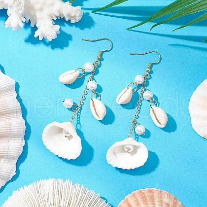 304 Stainless Steel Shell Shape Dangle Earrings EJEW-JE06382-01-1