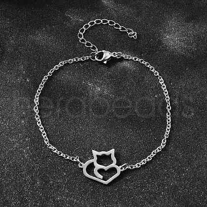 201 Stainless Steel Fox Link Bracelets BJEW-B128-05P-1