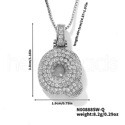 Elegant Brass Micro Pave Clear Cubic Zirconia 3D Initial Necklaces DV4415-40-1