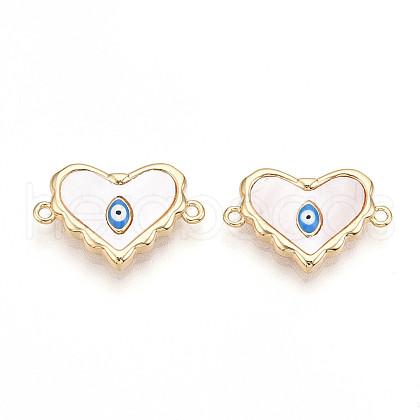 Brass Pave Natural Shell Heart Connector Charms KK-N258-08G-1
