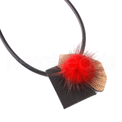 Hair Ball Pendant Necklaces NJEW-N0060-033B-1