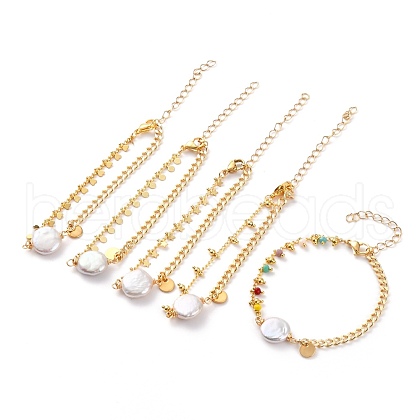 Mother's Day Jewellery Natural Baroque Pearl Keshi Pearl Link Bracelets BJEW-JB05803-1
