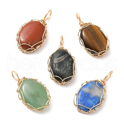 Natural Mixed Gemstone Copper Wire Wrapped Pendants PALLOY-JF02144-1