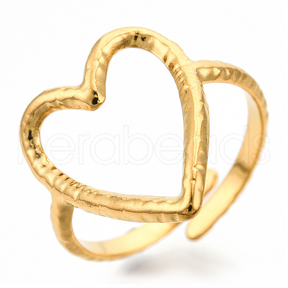 Ion Plating(IP) 304 Stainless Steel Heart Cuff Ring X-RJEW-N038-123LG-1