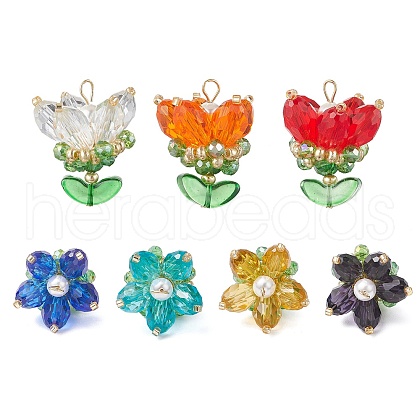 7Pcs 7 Colors Transparent Glass Pendants PALLOY-MZ00721-1
