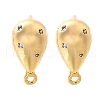 Teardrop Brass Micro Pave Cubic Zirconia Stud Earrings Finding KK-B131-03G-1