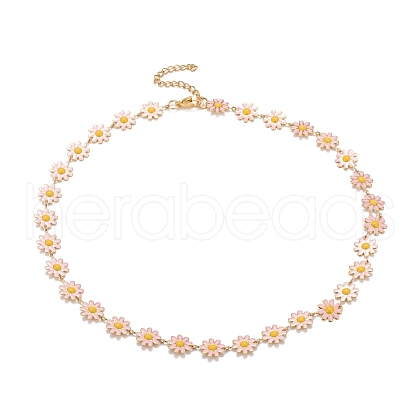 Enamel Daisy Link Chain Necklace NJEW-P220-01G-05-1