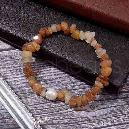 Natural Red Aventurine Chips Stretch Bracelets for Women BJEW-JB11343-08-1