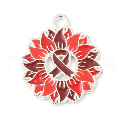 No To Drugs Red Awareness Ribbon Theme Alloy Enamel Pendants ENAM-C026-02D-S-1