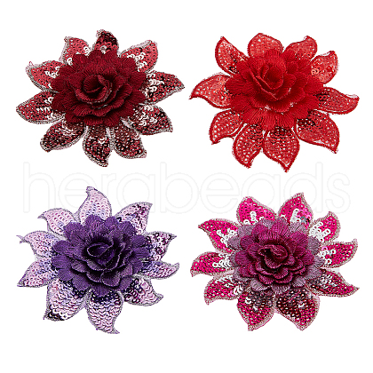  4Pcs 4 Colors 3D Flower Pattern Polyester Fabrics Computerized Embroidery Cloth Sew on Appliques PATC-NB0001-15B-1