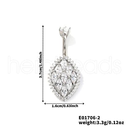 Cute Romantic Leaf Brass Cubic Zirconia Belly Rings Curved Barbell XZ8321-2-1