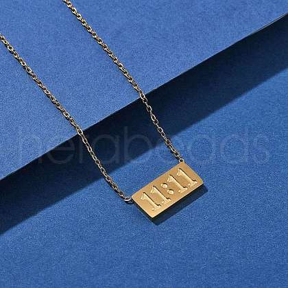 304 Stainless Steel 11:11 Number Rectangle Pendant Necklace with Cable Chains for Women NJEW-NH0001-04G-1
