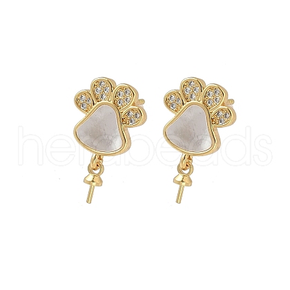Brass Micro Pave Cubic Zirconia with Shell Stud Earring Findings KK-Z115-02G-1
