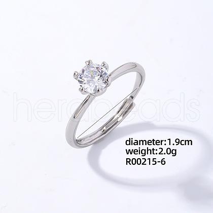 Mother's Day Rings Flat Round Platinum Brass Adjustable Ring with Cubic Zirconia EG7863-3-1