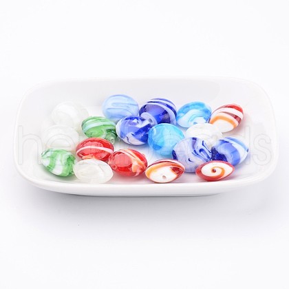 Mixed Color Handmade Lampwork Flat Round Beads X-DT283J-1