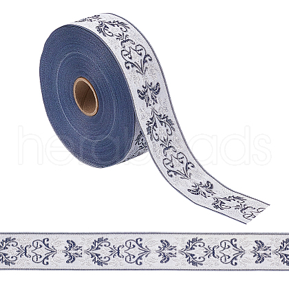 25M Polyester Jacquard Flower Ribbon OCOR-WH0088-82B-1
