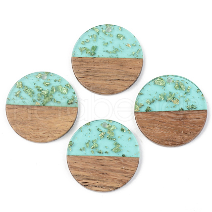 Transparent Resin & Walnut Wood Pendants RESI-S389-025A-B02-1