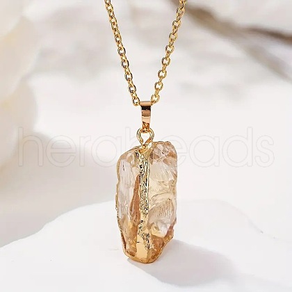 Electroplated Natural Topaz Jade Raw Rough Pendant Necklaces FS-WG6CEC7-01-1