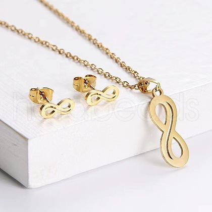 201 Stainless Steel Pendant Necklace & Stud Earring Sets FS-WGB816B-11-1